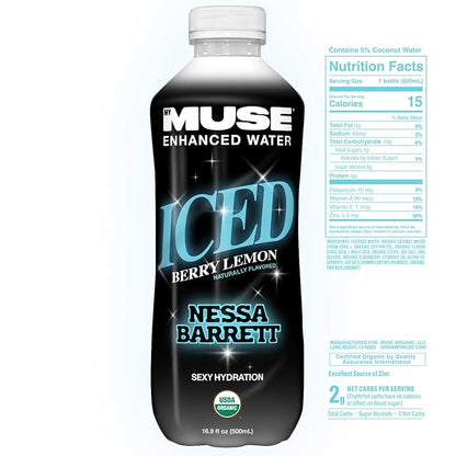 MyMuse Organic Enhanced Flavored Water, Ice Berry Lemon, 16.9 Fl Oz Bottle (12 pack), 1G of Sugar, Immune Support with Zinc & Elderberry, Antioxidants Vitamin E, Low Calories, USDA organic