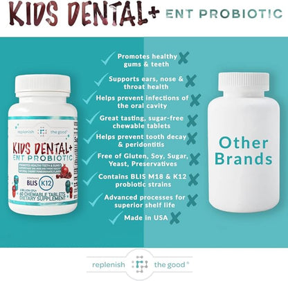 Children's Probiotics, 60 Cherry-Pomegranate Chewables - Easy to Swallow, Helps Digestive & Immune Support, Oral Probiotics for Healthy Teeth and Gums, Bad Breath & ENT Support