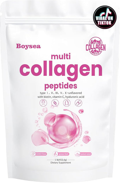 Boysea.Multi-Collagen Peptides Powder 1LB