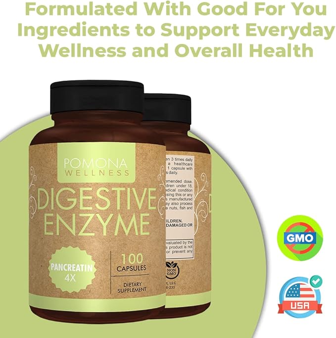 Pomona Wellness Digestive Enzyme Probiotic Supplement, 325mg, Supports 100 Count
