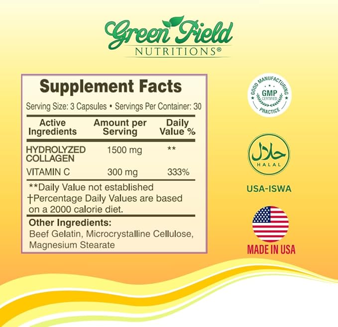 Greenfield Nutritions - Halal Collagen Peptides 1500 mg 300 mg 90 Capsules