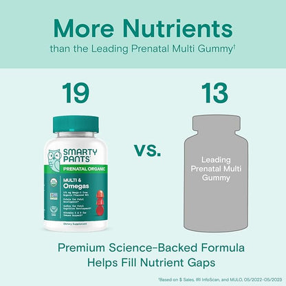 SmartyPants Organic Prenatal Vitamins for Women, 3 (ALA), D3, C, B12, B6, B6, Vitamin K2 & 120 Count (30 Day