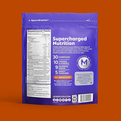 L'Evate You Vitality Daily Greens Powder (28 Servings) 30 Superfoods, 9 Greens - for a Cellular Energy Boost, Powered by M-Charge Complex for All Day Energy (Chocolate)