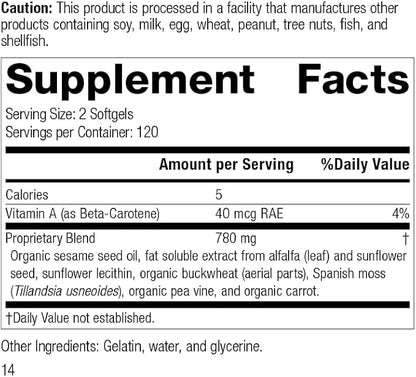 Standard Process Chlorophyll Complex - Immune Support, Antioxidant Activity, Skin Health and Hair Health Support with Vitamin A, Sunflower Lecithin, Buckwheat, Spanish Moss, and More - 240 Softgels