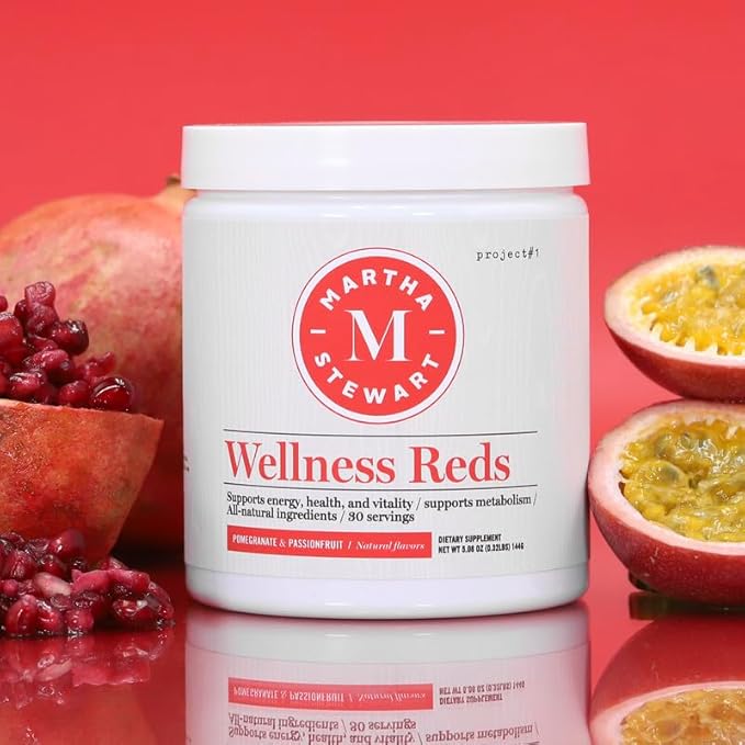 Martha Stewart Wellness Reds - A Blend of Antioxidant-Rich Superfoods with Beet Root Powder for Health - Energy Powder Drink Mix | Fruit Protein Powder | Antioxidants Supplement [Pomegranate]