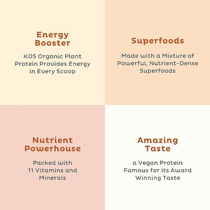 KOS Organic Vegan Protein Powder 50mg Caffeine, 28 Servings