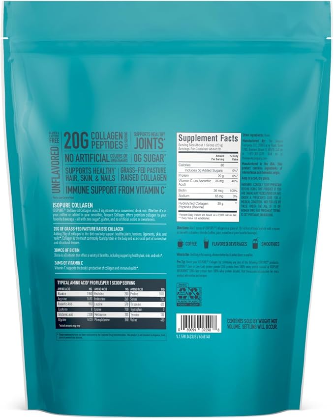 Isopure Collagen Peptides Powder, Promotes Hair, 28 Servings,