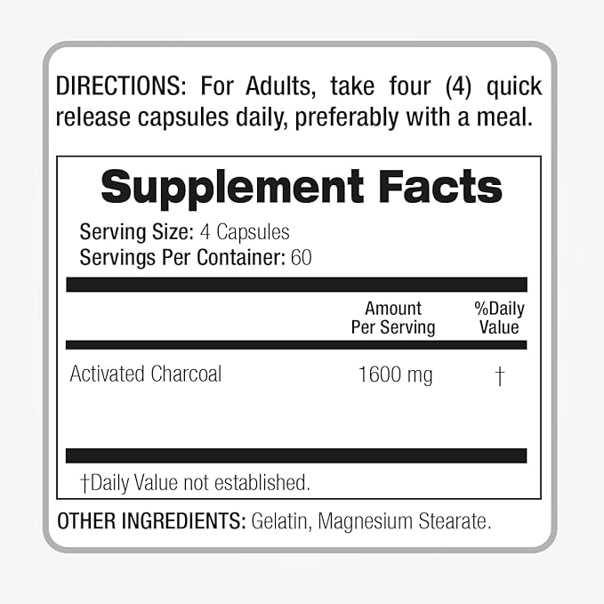 FITO MEDIC'S Lab | Activated Charcoal Pills| 1600 mg per Serving | 240 Caps | Activated Charcoal | Charcoal Capsules| Charcoal Pills| Ultra high Absorption, s.