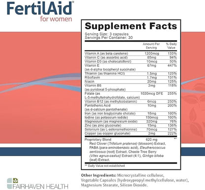 Fairhaven Health FertilAid for Women | Prenatal Multivitamin Fertility Supplements for Women | Conception for her with Vitex and Folate | Support Cycle Regularity and Ovulation* | 90 Capsules