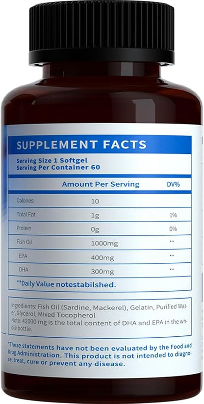 Deep Sea Fish Oil 1000 mg Omega-3 Fatty 60 ct