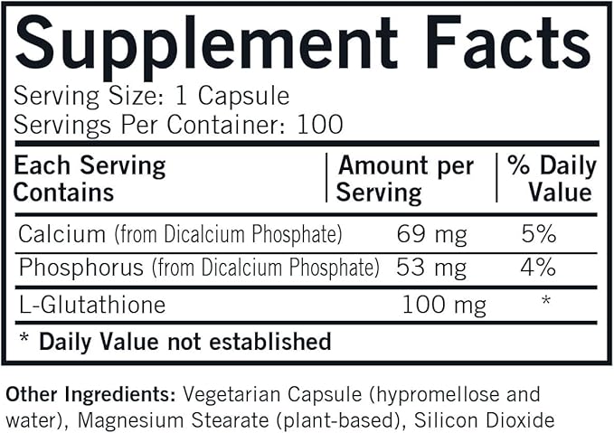 Kirkman Reduced L-Glutathione 100 mg - Hypoallergenic | 100 Vegetarian Capsules | Antioxidant