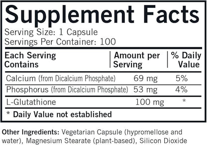 Kirkman Reduced L-Glutathione 100 mg - Hypoallergenic | 100 Vegetarian Capsules | Antioxidant