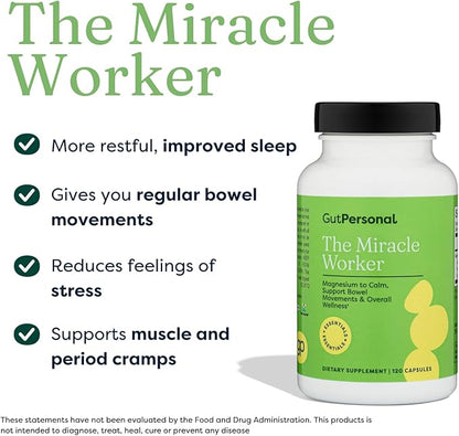 The Miracle Worker Magnesium Capsule Supplement: Reduce Stress and Improve Sleep Quality and Regularity While Easing Muscle Cramps, Capsules, 60 Servings, 120 ct