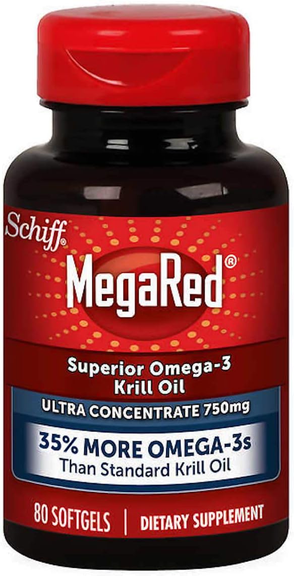 MegaRed Ultra Concentration 750mg Omega-3 Krill Astaxanthin-30% more Omega-3s per 3s for 80 Softgels