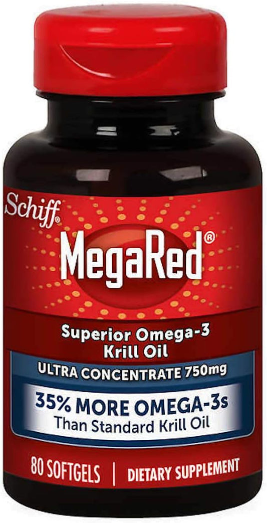 MegaRed Ultra Concentration 750mg Omega-3 Krill Astaxanthin-30% more Omega-3s per 3s for 80 Softgels