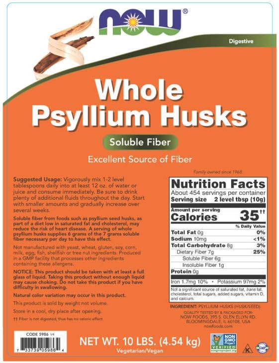 NOW Supplements, Whole Psyllium Husks, Non-GMO 10-Pound