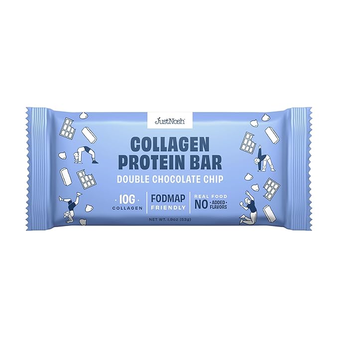 JustNosh Collagen Protein Bars, 10g Collagen, 15g Protein, Gluten Free, Dairy Free, FODMAP Friendly, Seed Oil Free Certified, Clean Ingredients | Double Chocolate Chip (12 Pack)
