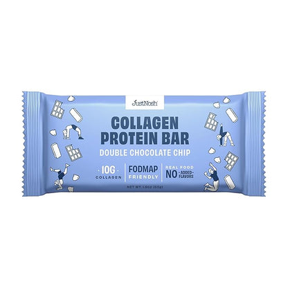 JustNosh Collagen Protein Bars, 10g Collagen, 15g Protein, Gluten Free, Dairy Free, FODMAP Friendly, Seed Oil Free Certified, Clean Ingredients | Double Chocolate Chip (12 Pack)