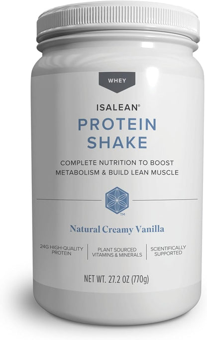 IsaLean Protein Shake - Complete Superfood Meal Replacement for Maintaining Healthy Weight and Lean Muscle Growth with 24 Vitamins and Minerals - 27.2 oz - 14 Meal Canister (Natural Creamy Vanilla) - Canister