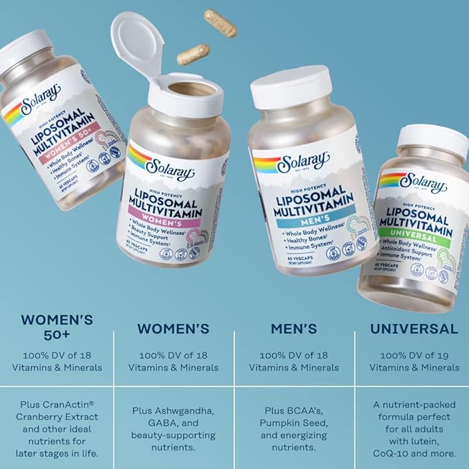 Solaray Liposomal Multivitamin for Men, Enhanced D3, C, B12, Zinc, 60 Serv, 120 VegCaps