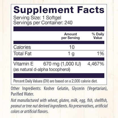 Healthy Origins Vitamin E, 1,000 IU 240 Softgels