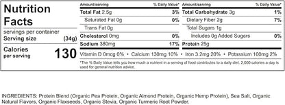 Organic Plant Based Protein Powder, 25g of 454g.