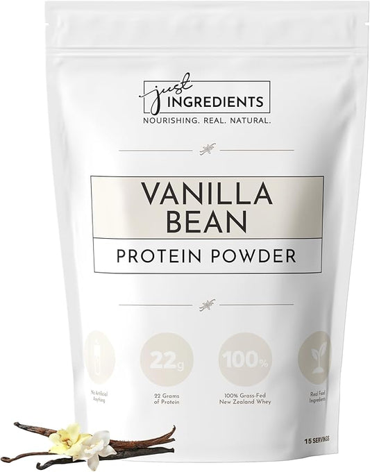 JUST INGREDIENTS Vanilla Protein Powder | 15 Servings | 100% Grass-Fed Whey | Non-GMO, Gluten-Free, No Artificial Flavors