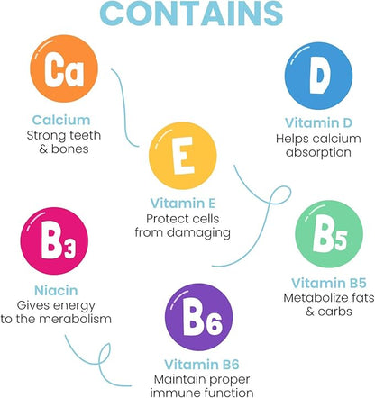 Kids Toothpaste with Daily Multivitamins B3, B5, B6, D, E, Xylitol, Calcium, Fluoride Free, Fresh Breath, Fights Tarter, Anti-Cavity, Safe to Swallow, 4.1oz, Bubble Gum Flavor, 2-Pack