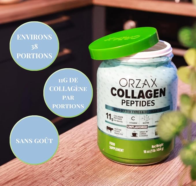 ORZAX Collagen Peptides Powder, 11g Collagen, 16 oz