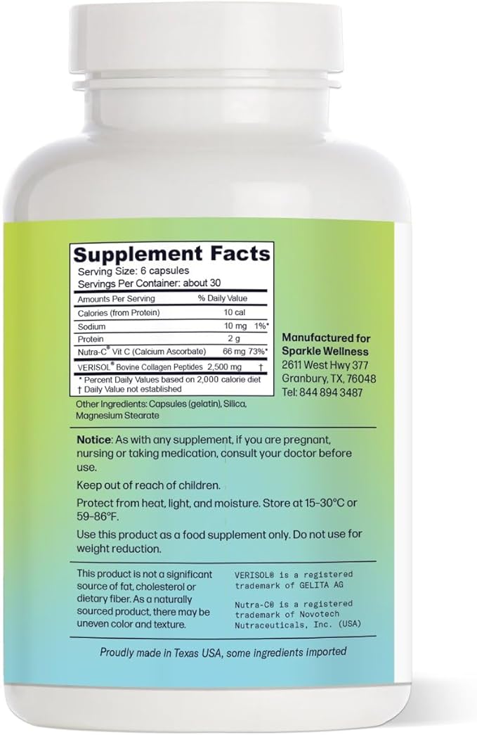 Collagen Capsules - Sparkle Skin Boost (180 Pills) 30 Days 2500mg Verisol
