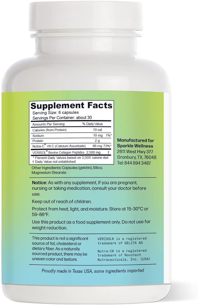 Sparkle Skin Boost Collagen Capsules 2-Pack (180 Pills 30 Days 2500mg Verisol