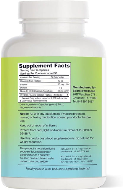 Sparkle Skin Boost Collagen Capsules 2-Pack (180 Pills 30 Days 2500mg Verisol