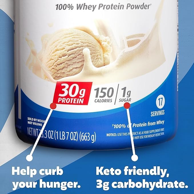 Premier Protein Powder, Vanilla Milkshake, 30g 1g Sugar, 100% Whey 17 Servings, 23.3 Ounces