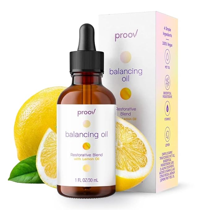 Proov Balancing Oil for Face and Body with 2500 mg bio-identical USP Natural Progesterone, MCT Oil and Vitamin E Oil (and Lemon Oil) l Dry Skin & Menopause Support for Women | 1 Fluid oz/30mL