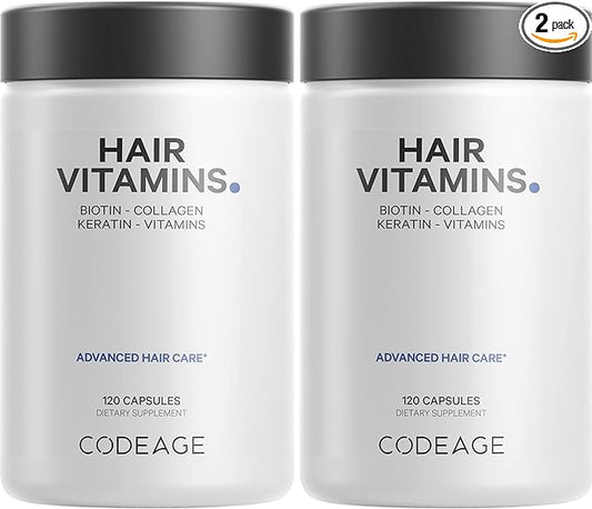 Codeage Hair Vitamins 10000 mcg Biotin, B12, C, D3, E, 2 Pack