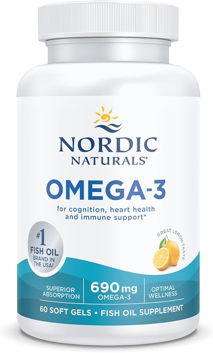 Nordic Naturals Omega-3, Lemon Flavor - 60 Soft Gels - 690 mg Omega-3 - Fish Oil - EPA & DHA - Immune Support, Brain & Heart Health, Optimal Wellness - Non-GMO - 30 Servings
