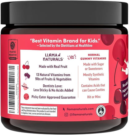 Real Fruit Gummy Vitamins for Kids, No Added Sugar Cane, Beta Carotenes, Whole Food Multivitamin, Vegan Toddler Gummies, Plant Based, Organic, Chewable 90 ct (30-45 Days) Cherry (2 Pack)