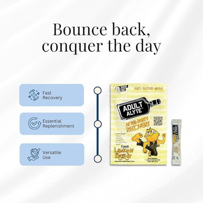 After Alcohol Aid Wellness Vitamins I Restore Better Mornings I Dihydromyricetin DHM & B Vitamins Complex I Antioxidants Supplement and Liver Support I 5 Powder Stick Drink Packets I Lemony Kick-It