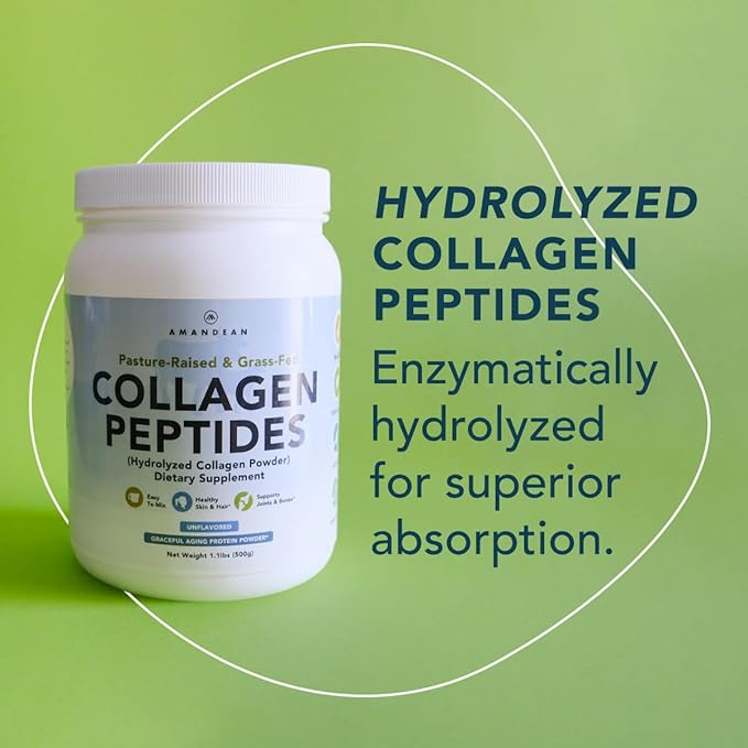 AMANDEAN Collagen Peptides Powder 1kg. Grass-Fed, 1 & 3. Agglomerated, 18 Amino