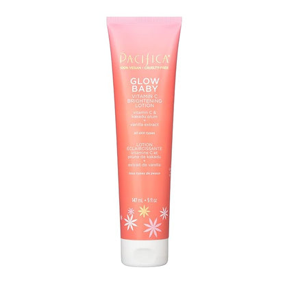 Pacifica Beauty Glow Baby Vitamin C Brightening Body Lotion and AHA Brightening Body Scrub Set, Bath and Body, Vitamin E, Kakadu, Moisturizing, Exfoliating, Hydrating, Vegan, 5 fl oz Each (Set of 2)