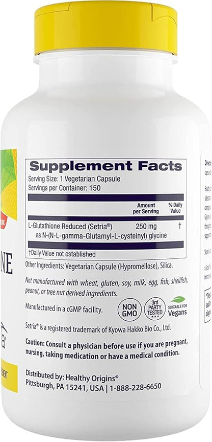 Healthy Origins L-Glutathione (Setria) Reduced, 250 mg 150 Veggie