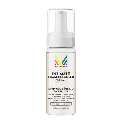 No Rinse Intimate Foam Cleanser for Men pH Balanced Vanilla Scent Gentle Daily Hygiene Hydrating with Essential Vitamins Pre Intimacy Post Workout Paraben Free Alcohol Free Fresh Feeling 3.4 fl oz