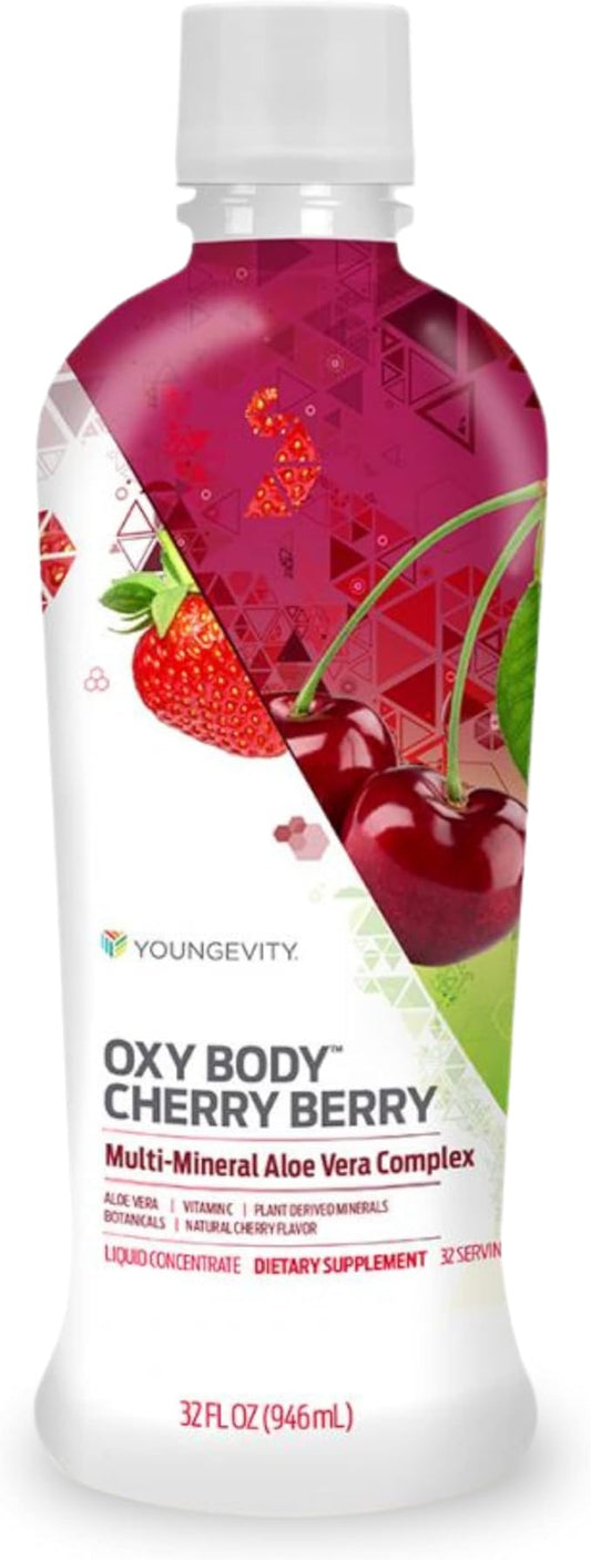 Oxybody Cherry Berry Vitamins Minerals & Botanicals, 32 Fl Oz (Pack of 4) – Aloe Vera Drink with Natural Cherry Flavor – Immunity Juice Full of Vitamins, Minerals and Botanicals - Health Supplement