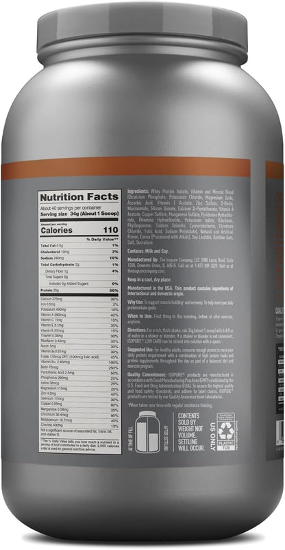 Isopure Low Carb 100% Pure Whey Isolate Protein Powder, Lactose Free, Gluten Free, With Vitamins, Chocolate Peanut Butter, 25g Protein Per Serving, 3 Lbs, 40 Servings