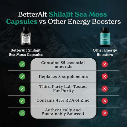 Shilajit Capsules with Sea Moss, Ashwagandha 10 in 1 Supplemet 60 Servings, 120 Capsules