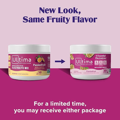 Ultima Replenisher Daily Electrolyte Powder Drink Mix – Passionfruit, 30 Servings – Hydration Powder with 6 Key Electrolytes and Trace Minerals – Keto Friendly, Non-GMO and Sugar-Free