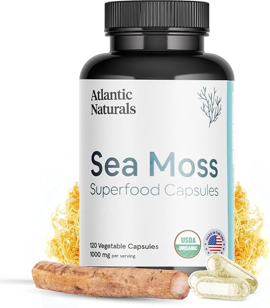 Atlantic Naturals Organic Sea Moss Capsules | Immune System, Thyroid Health, Beautiful Skin and Digestion Multivitamin Supplement | 120 Irish Sea Moss Capsules | Better Than Gel Powder