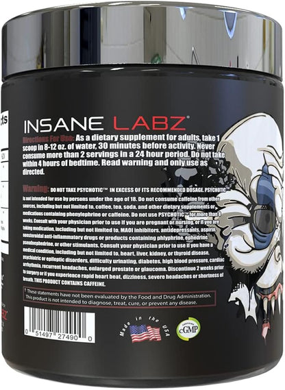 Insane Labz Psychotic Test, High Stim Testosterone Energy and Pump Boosting Pre-Workout Powder with DMAE Bitartrate, D Aspartic Acid, Creatine HCL and Glycerol Monostearate, 30 Servings, Lemon Lime