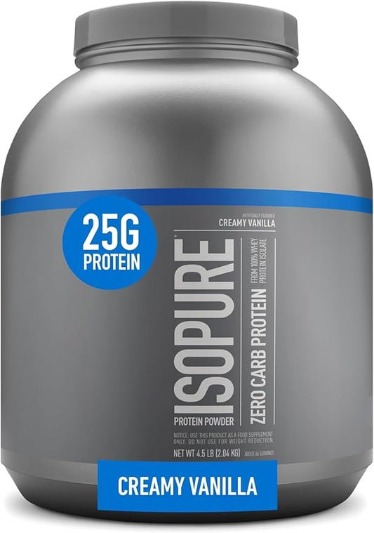 Isopure Zero Carb 100% Pure Whey Isolate Protein Powder, Lactose Free, Gluten Free, With Vitamins, Creamy Vanilla, 25g Protein Per Serving, 4.5 Lbs, 66 Servings