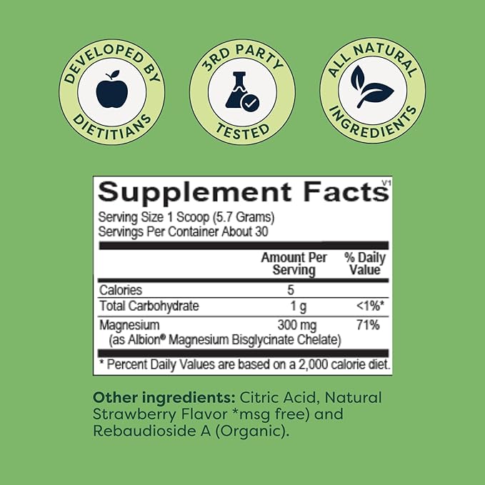 The Miracle Worker Magnesium Powder Supplement: Reduce Stress and Improve Sleep Quality and Regularity While Easing Muscle Cramps, Strawberry Flavor, 30 Servings